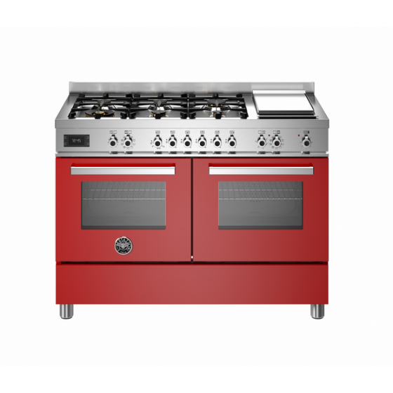 BERTAZZONI PRO12 6G 2E RO T Ηλεκτρική Κουζίνα με Εστίες Αερίου & grill Teppanyaki 120cm Κόκκινο